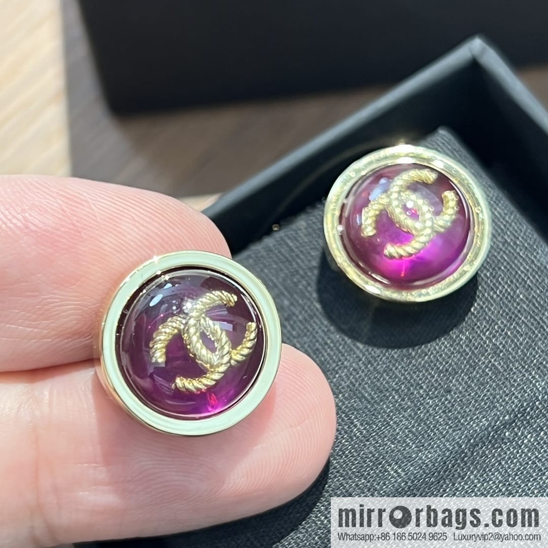 New ☑️ CHANEL Chanel c1 double c round purple stud earrings
