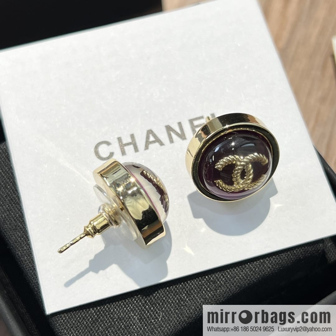 New ☑️ CHANEL Chanel c1 double c round purple stud earrings
