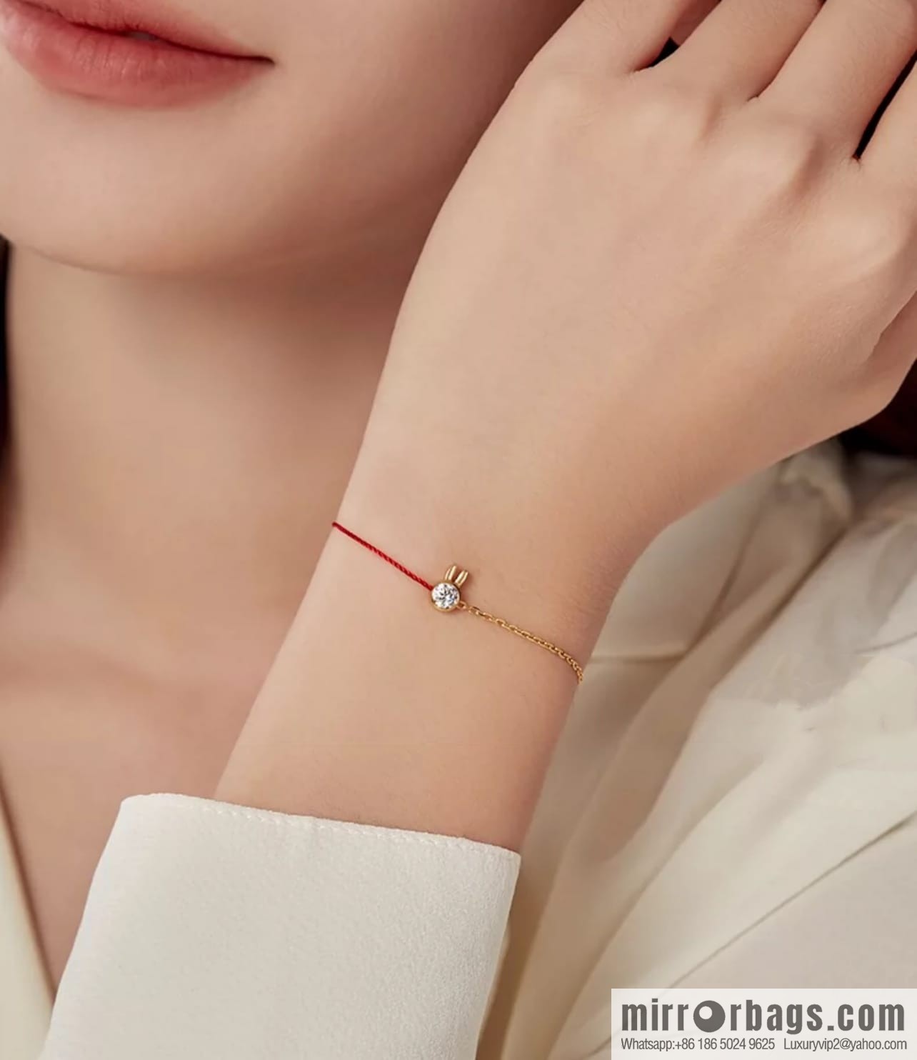 Redline French Year of the Rabbit Rabbit Single Diamond Red Rope bracelet Hand Rope
