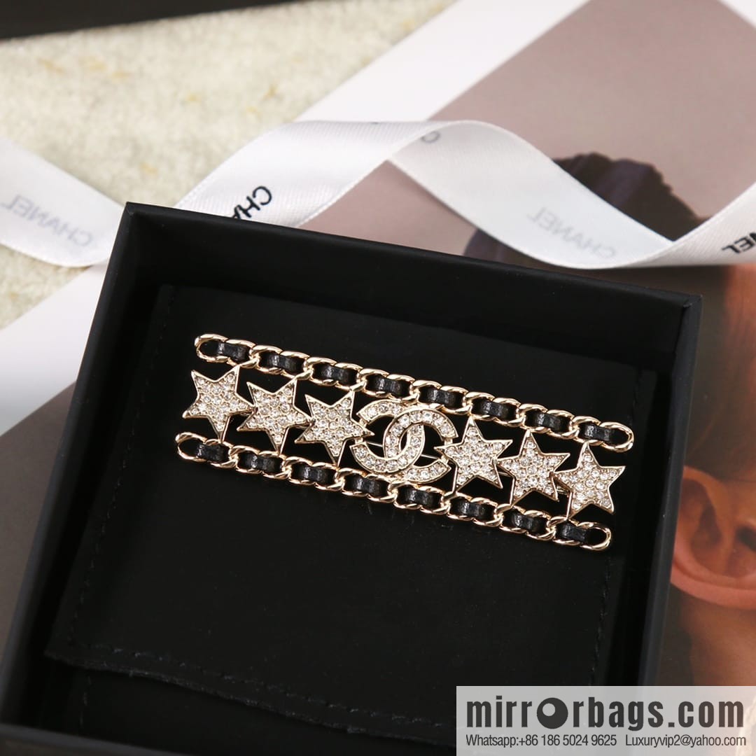 New ☑️ CHANEL Chanel full diamond double c star black leather rope brooch
