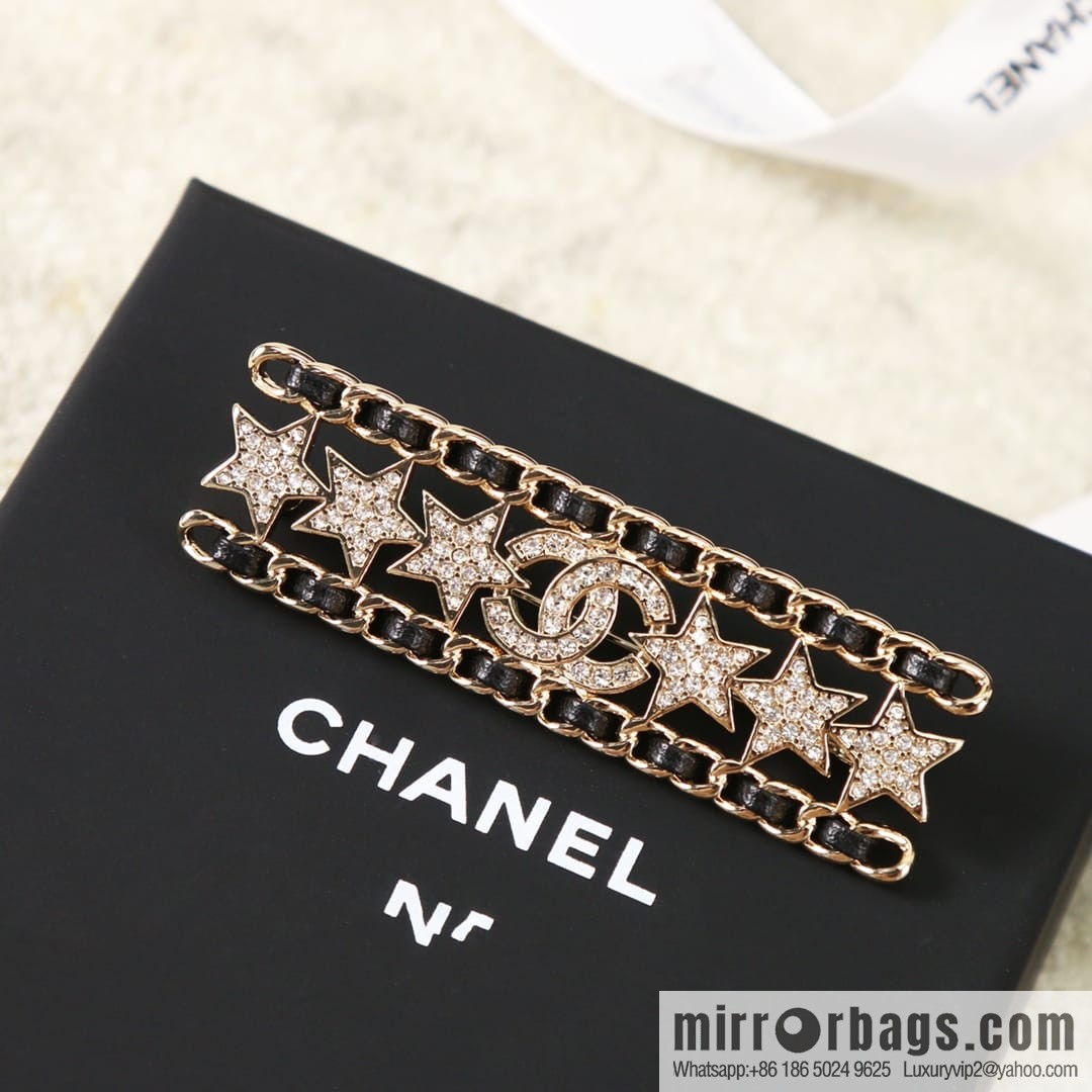 New ☑️ CHANEL Chanel full diamond double c star black leather rope brooch