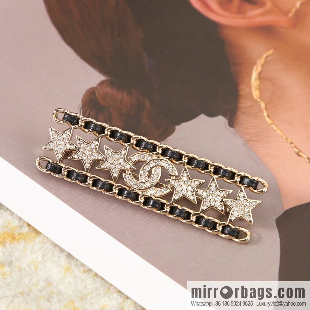 New ☑️ CHANEL Chanel full diamond double c star black leather rope brooch
