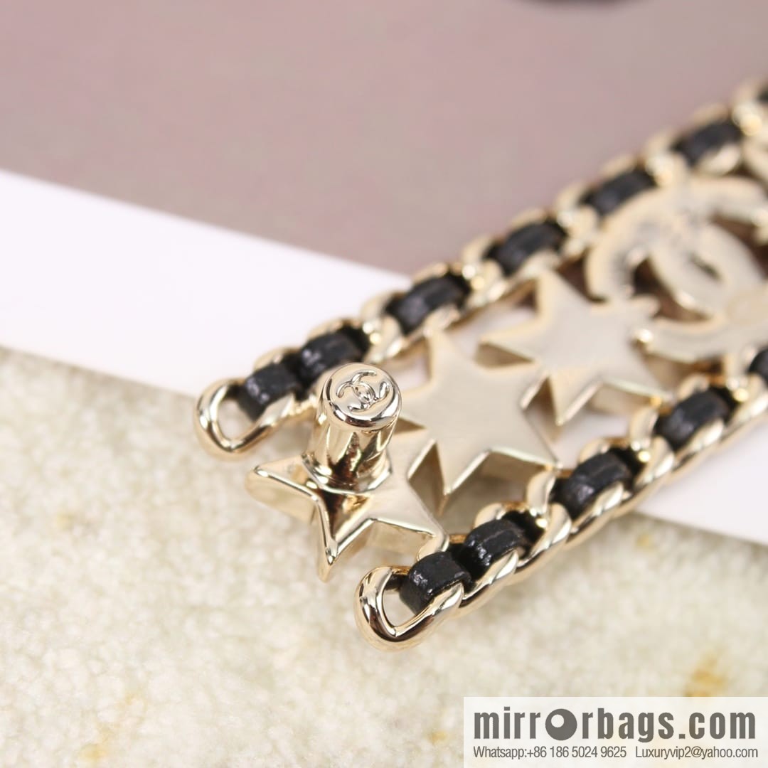New ☑️ CHANEL Chanel full diamond double c star black leather rope brooch