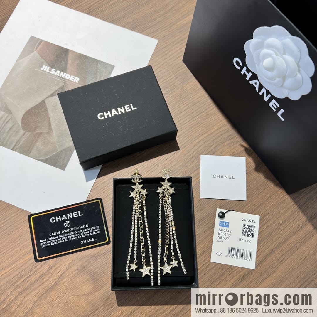 New ☑️ CHANEL Chanel double c star pentagram tassel earrings