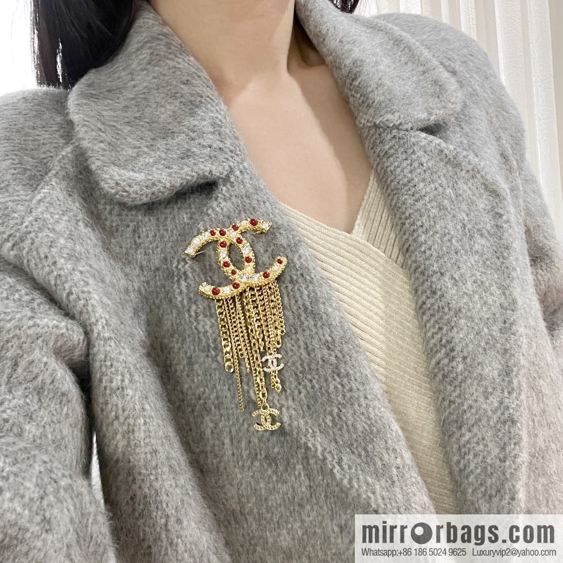 New ☑️ CHANEL Chanel double c red pearl fringed brooch