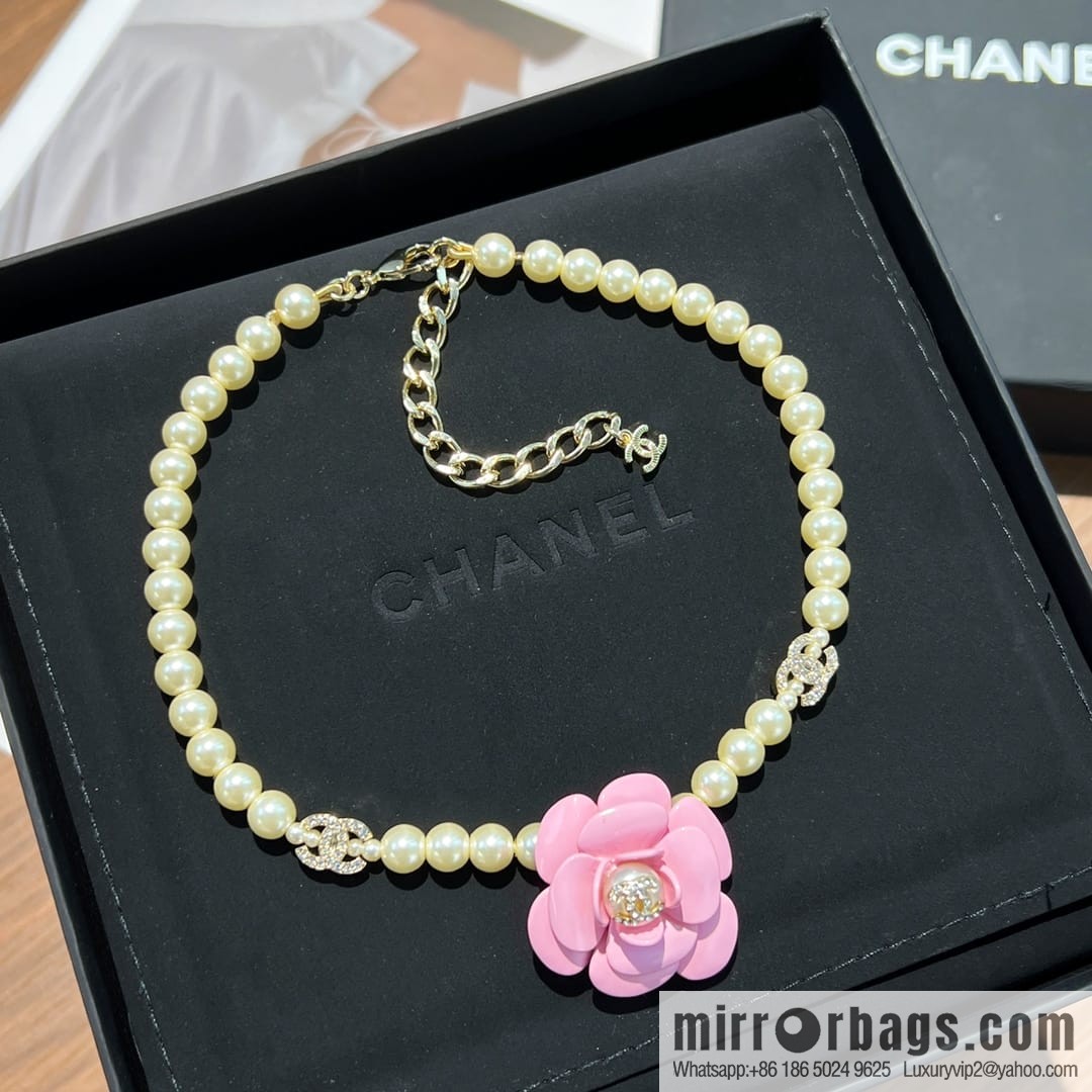 New ☑️ CHANEL Chanel Double C Pink Camellia Pearl Necklace