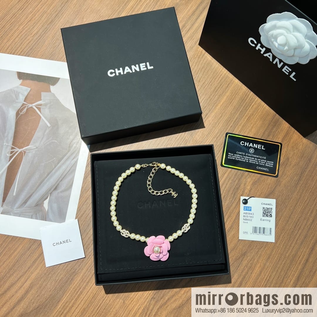 New ☑️ CHANEL Chanel Double C Pink Camellia Pearl Necklace