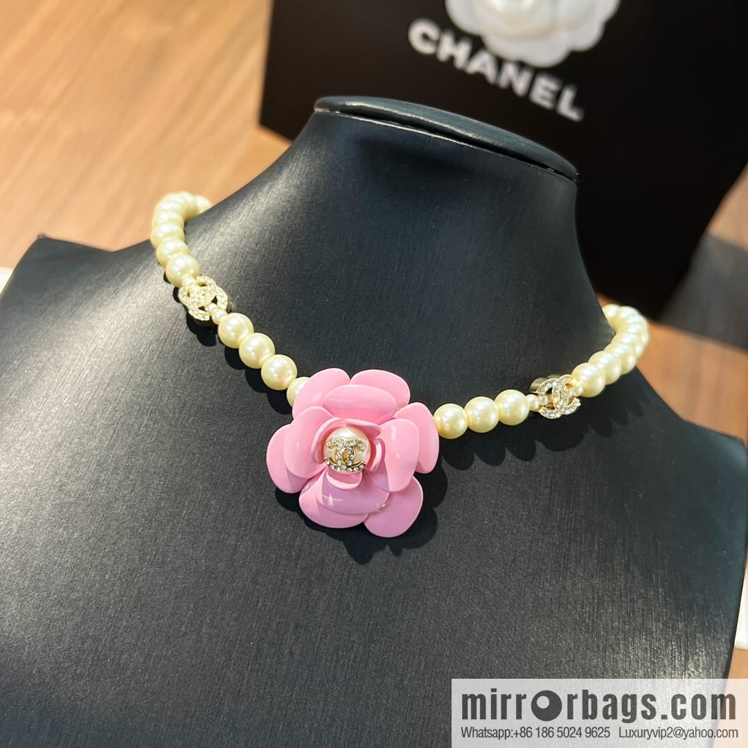 New ☑️ CHANEL Chanel Double C Pink Camellia Pearl Necklace