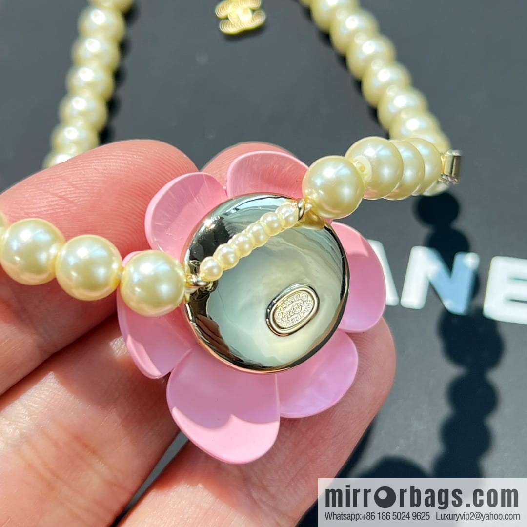 New ☑️ CHANEL Chanel Double C Pink Camellia Pearl Necklace