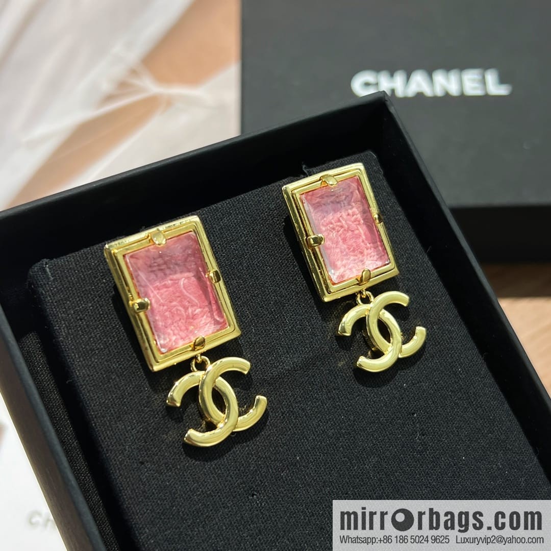 New ☑️ CHANEL Chanel c2 double c pink square stud earrings