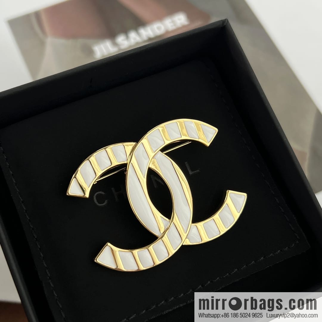 New ☑️ Chanel double c white stripe brooch