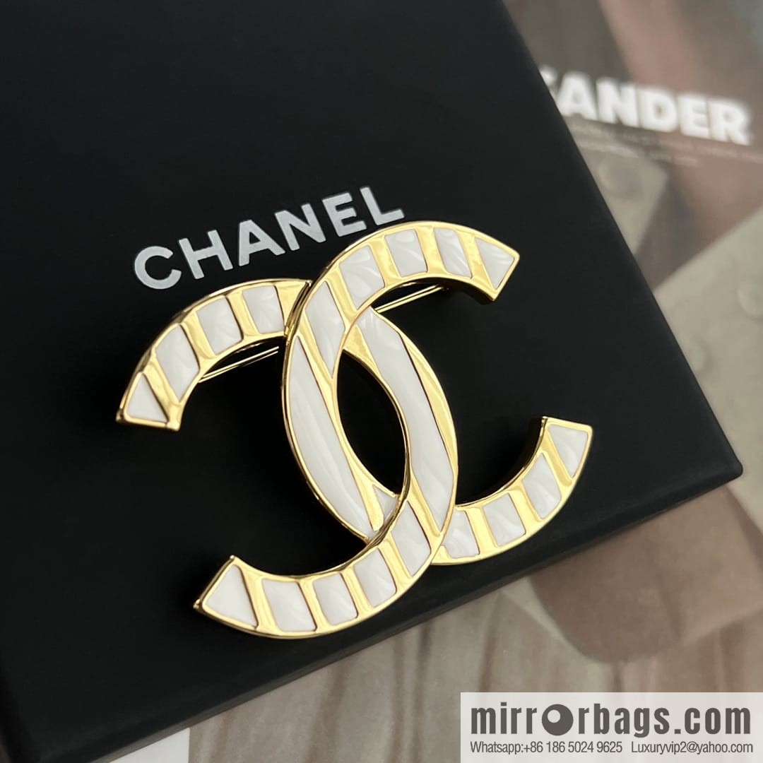 New ☑️ Chanel double c white stripe brooch