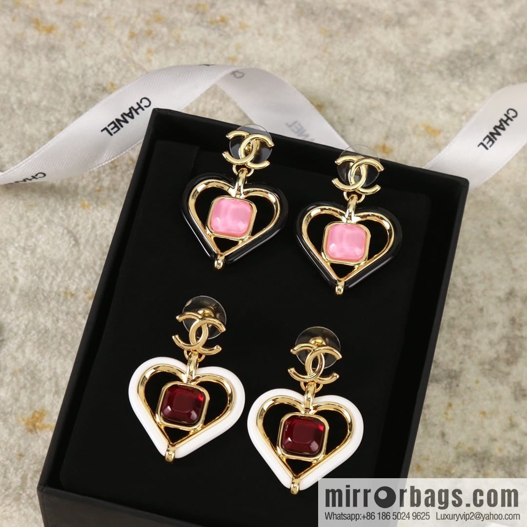 New ☑️ CHANEL Chanel c2 double c peach heart love stud earrings