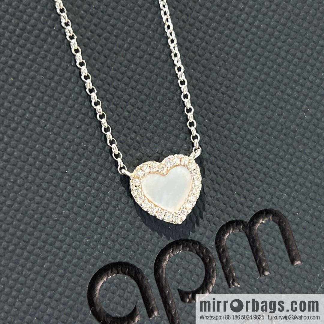 APM Monaco white mother shell love necklace adjustable