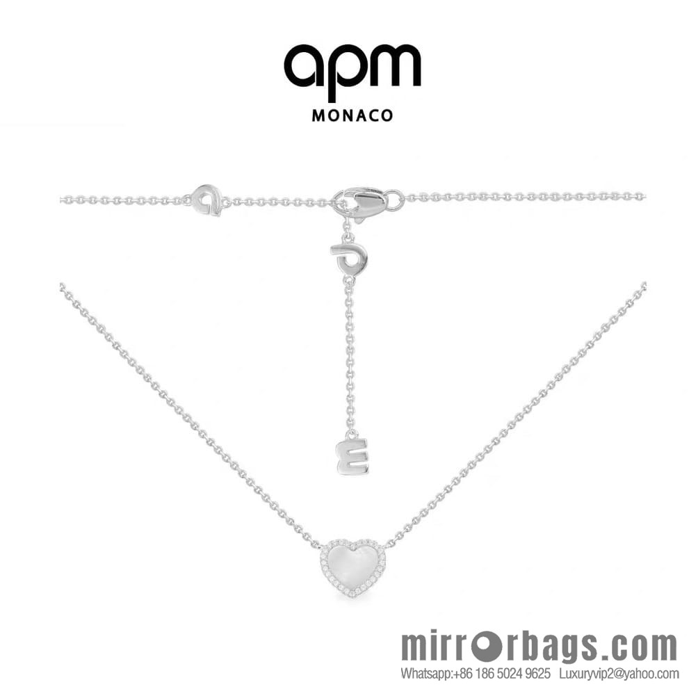 APM Monaco white mother shell love necklace adjustable