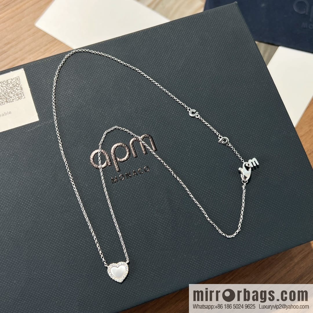 APM Monaco white mother shell love necklace adjustable