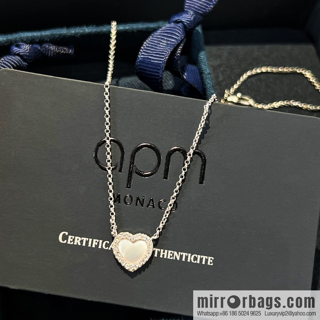 APM Monaco white mother shell love necklace adjustable