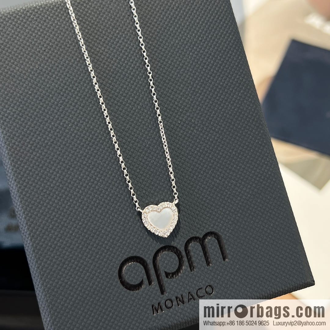 APM Monaco white mother shell love necklace adjustable