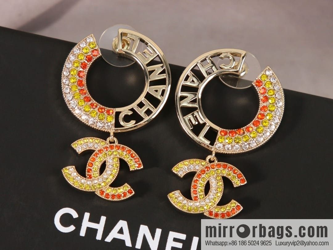 New ☑️ CHANEL Chanel c2 double c colored diamond round stud earrings