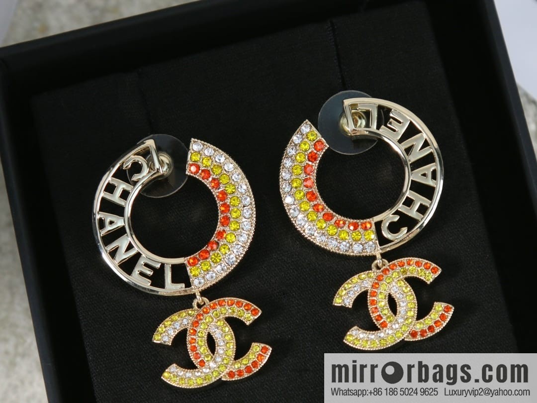 New ☑️ CHANEL Chanel c2 double c colored diamond round stud earrings