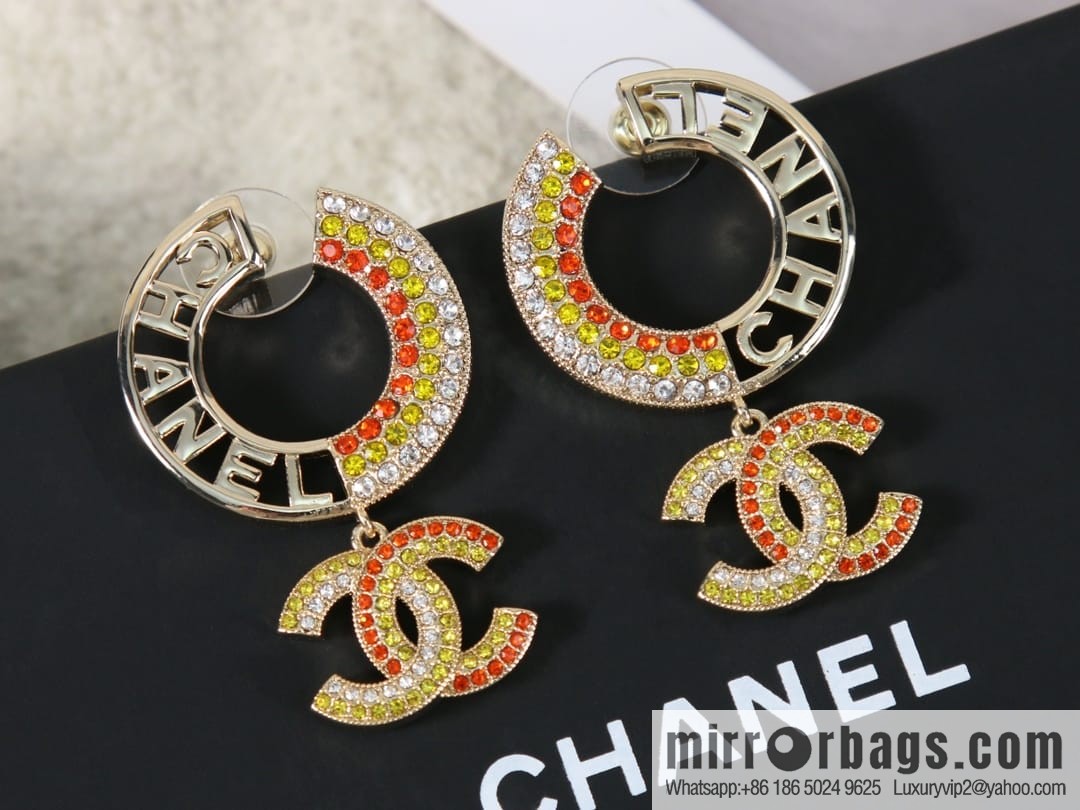 New ☑️ CHANEL Chanel c2 double c colored diamond round stud earrings