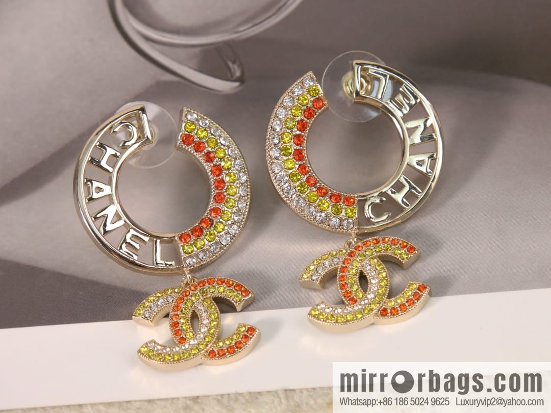 New ☑️ CHANEL Chanel c2 double c colored diamond round stud earrings