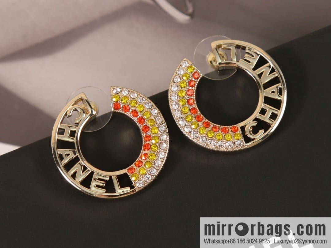 New ☑️ CHANEL Chanel c2 double c colored diamond round stud earrings