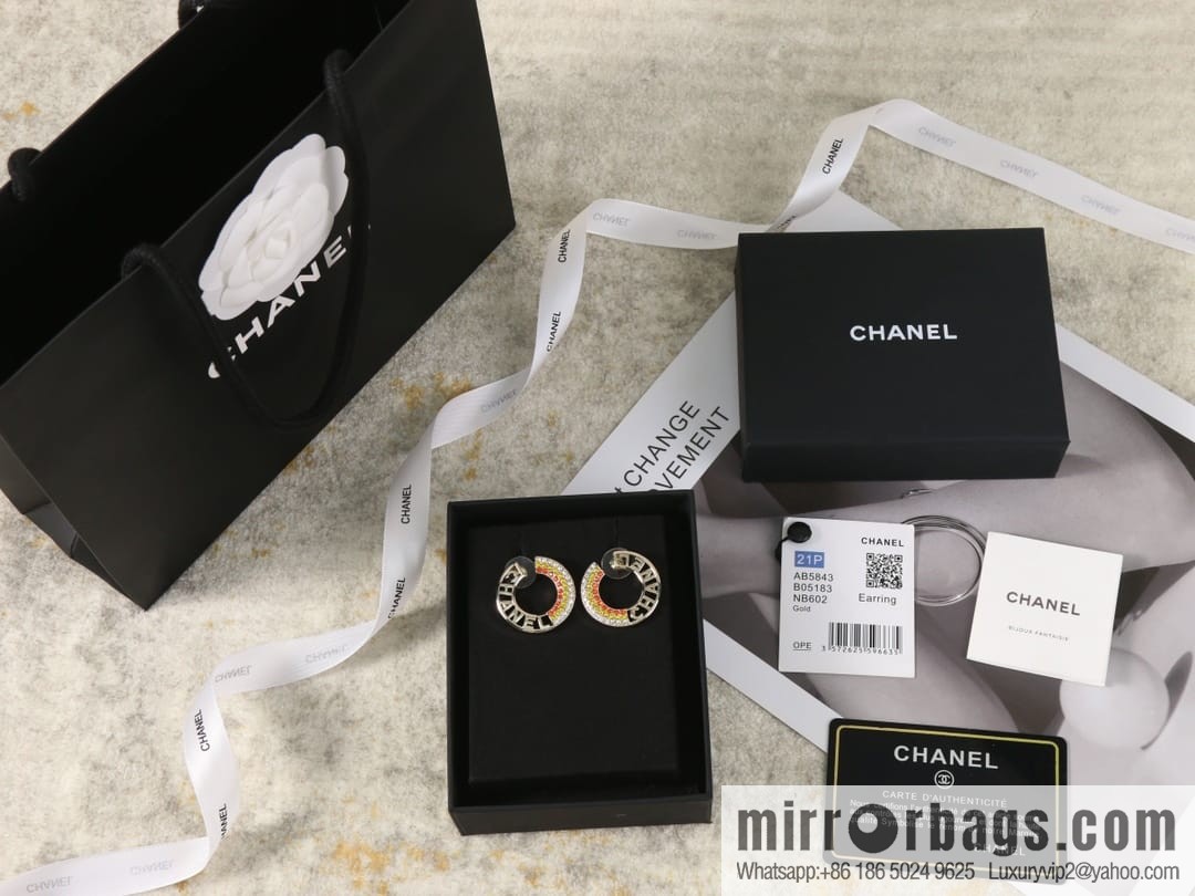 New ☑️ CHANEL Chanel c2 double c colored diamond round stud earrings