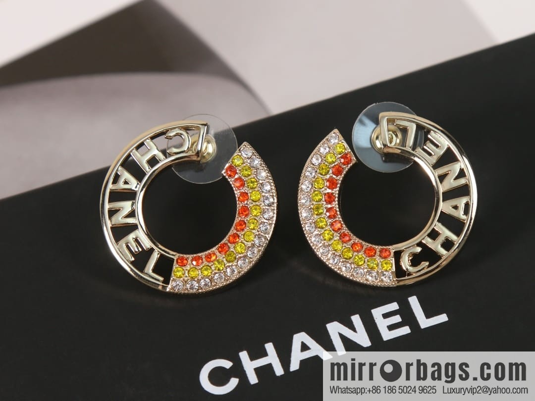 New ☑️ CHANEL Chanel c2 double c colored diamond round stud earrings