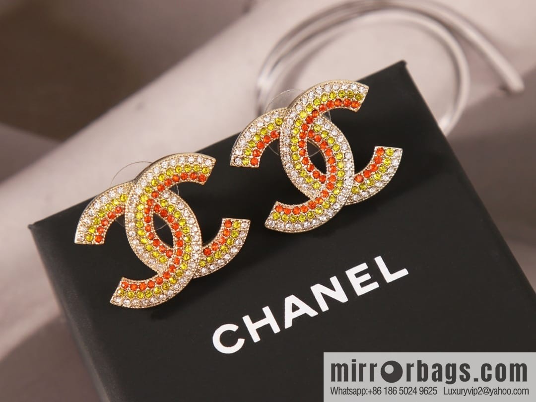 New ☑️ CHANEL Chanel c1 double c colored diamond stud earrings
