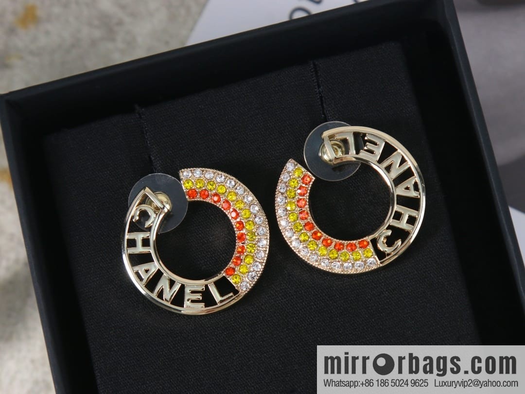 New ☑️ CHANEL Chanel c2 double c colored diamond round stud earrings