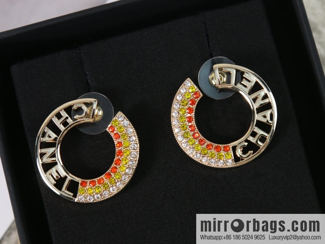 New ☑️ CHANEL Chanel c2 double c colored diamond round stud earrings