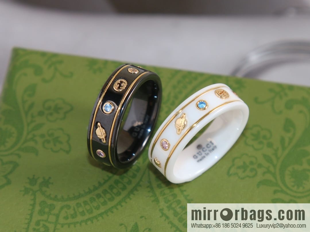 New Gucci gucci double G black and white ceramic Saturn diamond ring
