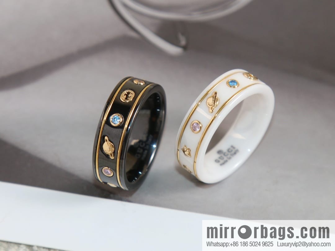New Gucci gucci double G black and white ceramic Saturn diamond ring