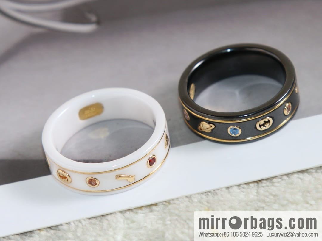 New Gucci gucci double G black and white ceramic Saturn diamond ring