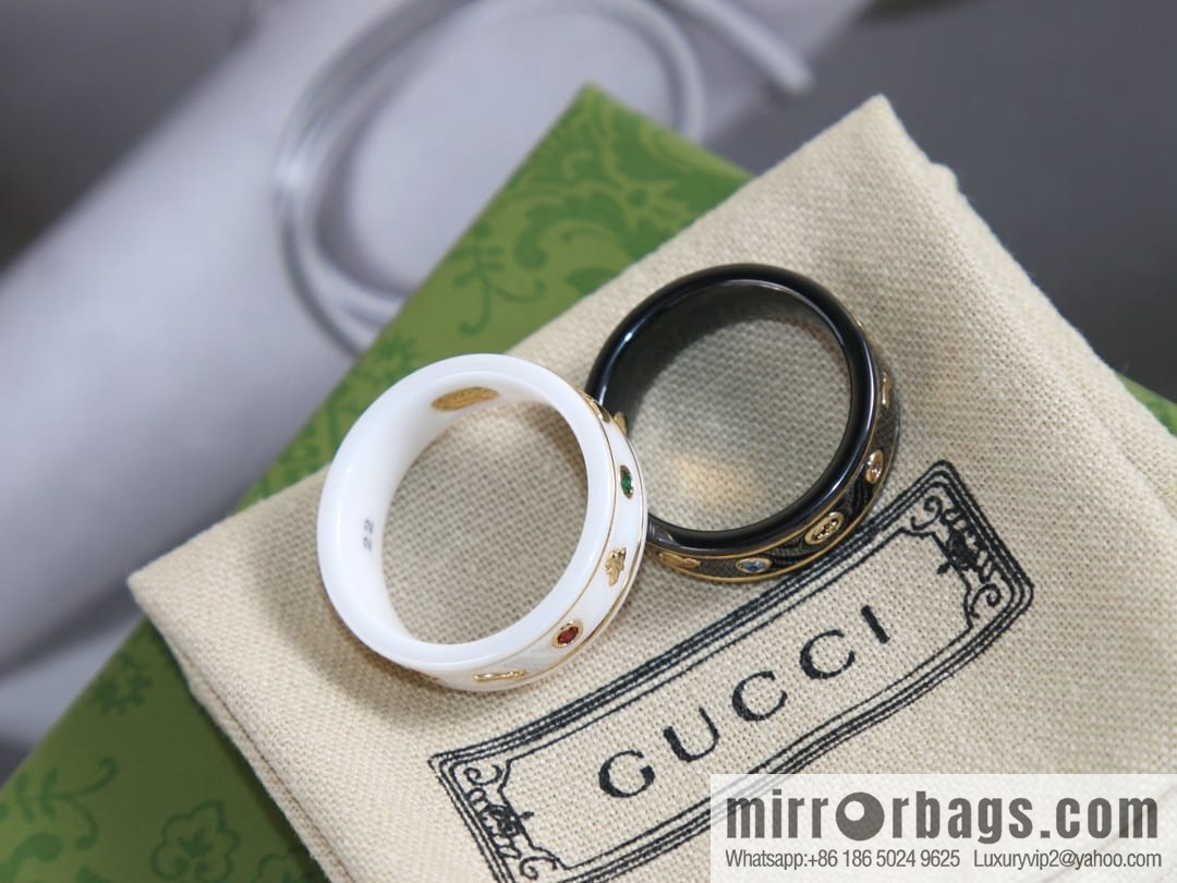 New Gucci gucci double G black and white ceramic Saturn diamond ring