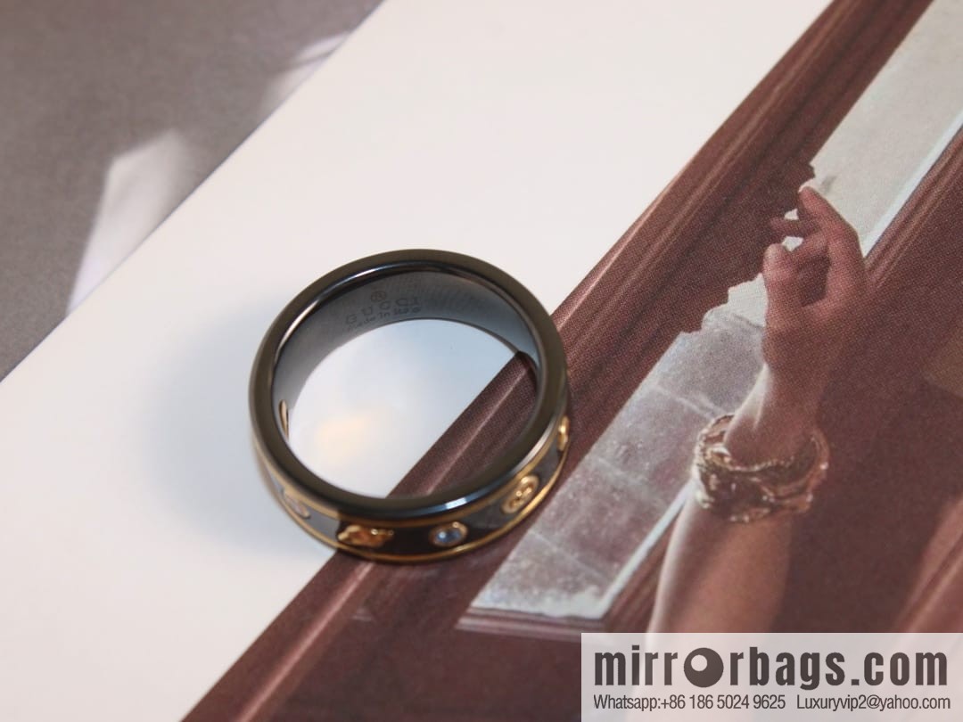 New Gucci gucci double G black and white ceramic Saturn diamond ring