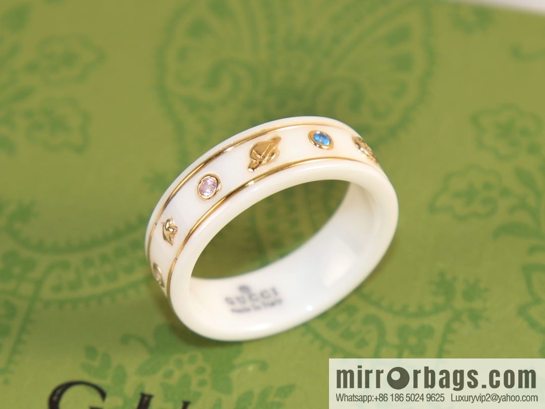 New Gucci gucci double G black and white ceramic Saturn diamond ring