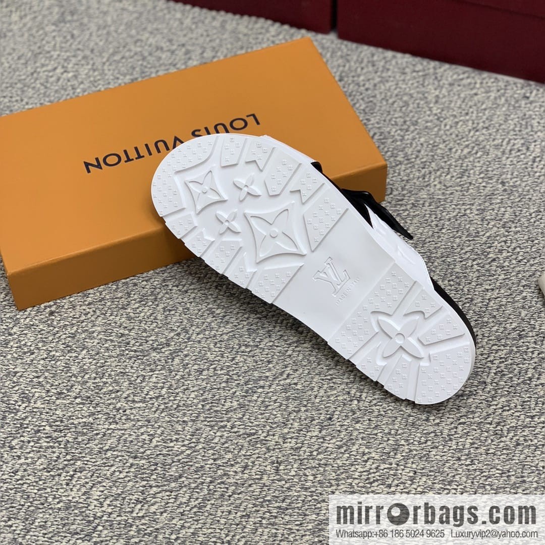 LV/Louis Vuitton white printed men's sandals with black outsoles
