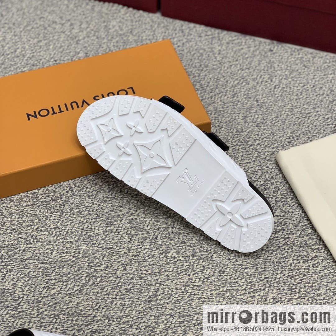 LV/Louis Vuitton white printed men's sandals with black outsoles