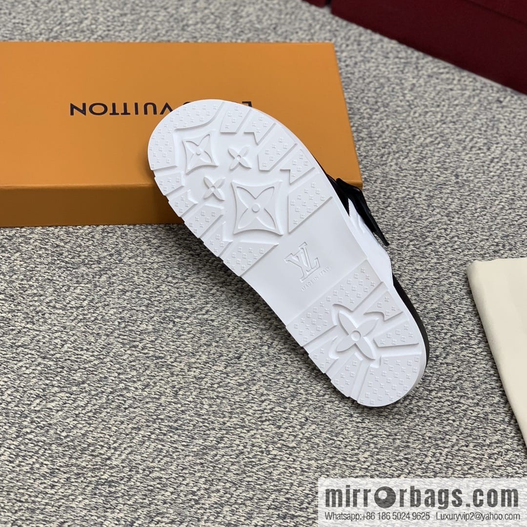 LV/Louis Vuitton white printed men's sandals with black outsoles