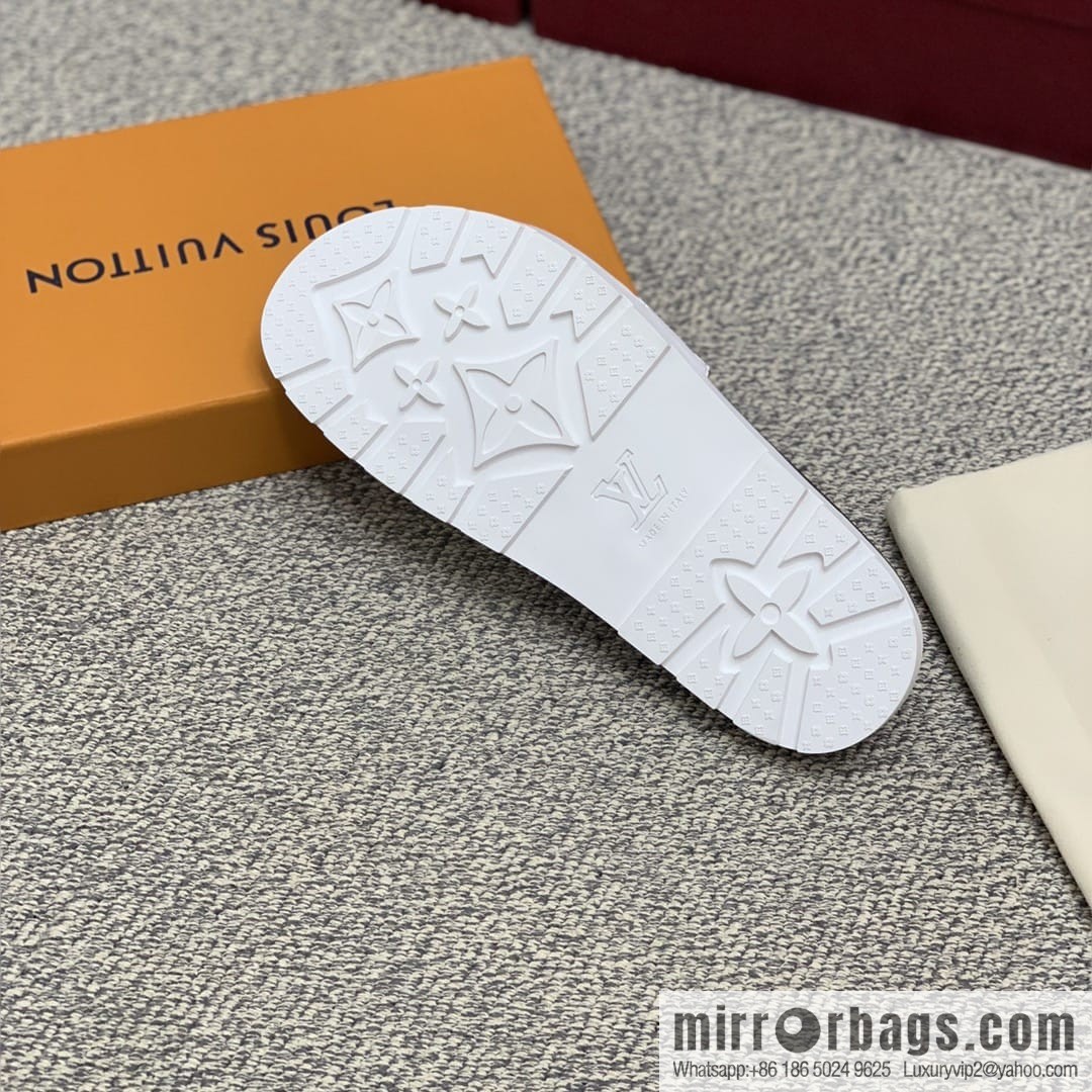 LV/Louis Vuitton white printed men's sandals with black outsoles