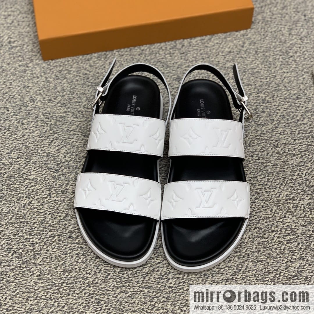 LV/Louis Vuitton white printed men's sandals with black outsoles