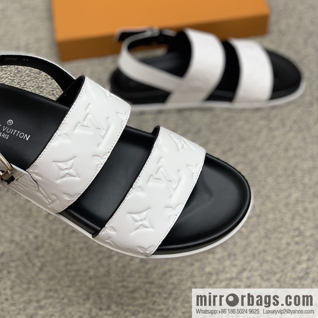 LV/Louis Vuitton white printed men's sandals with black outsoles