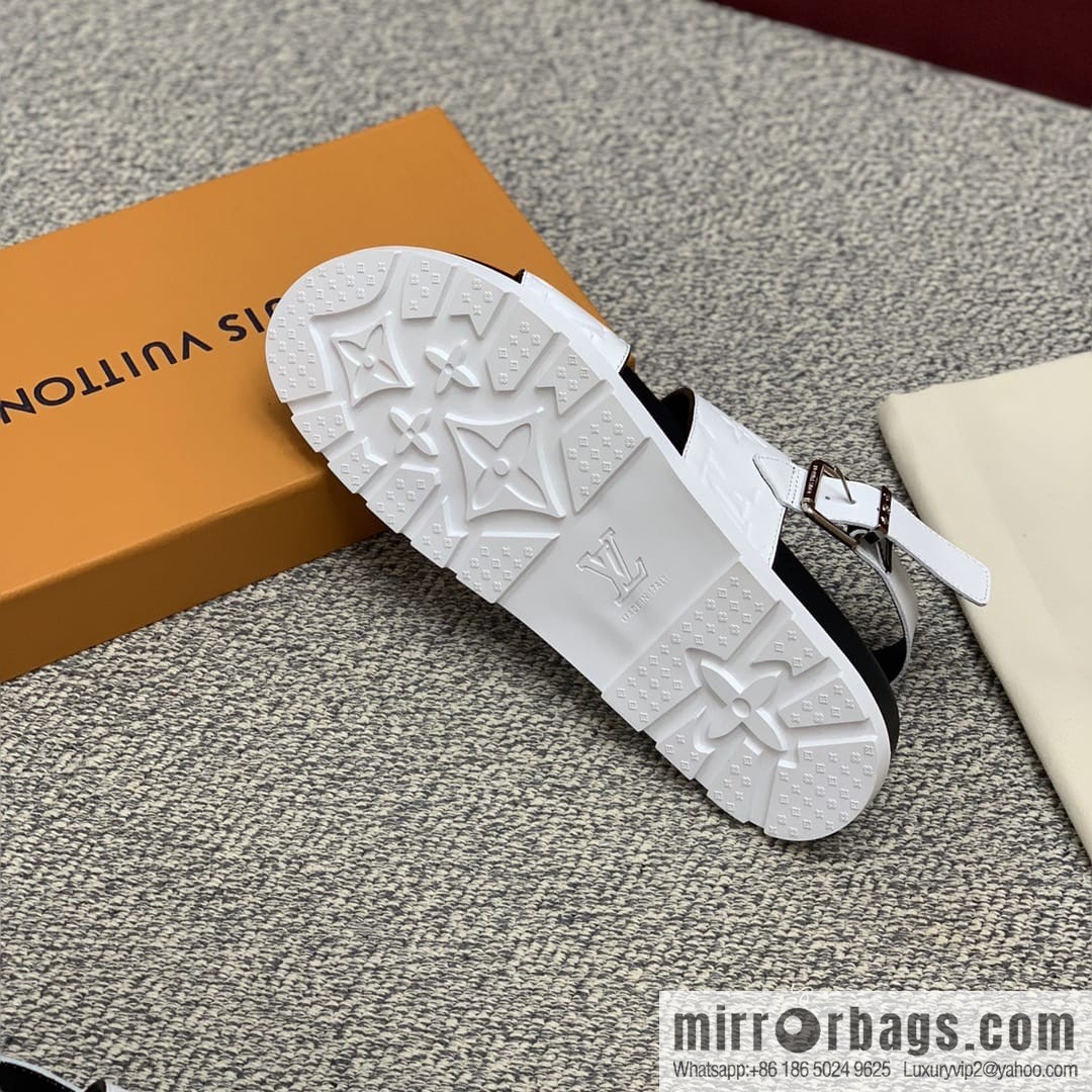 LV/Louis Vuitton white printed men's sandals with black outsoles