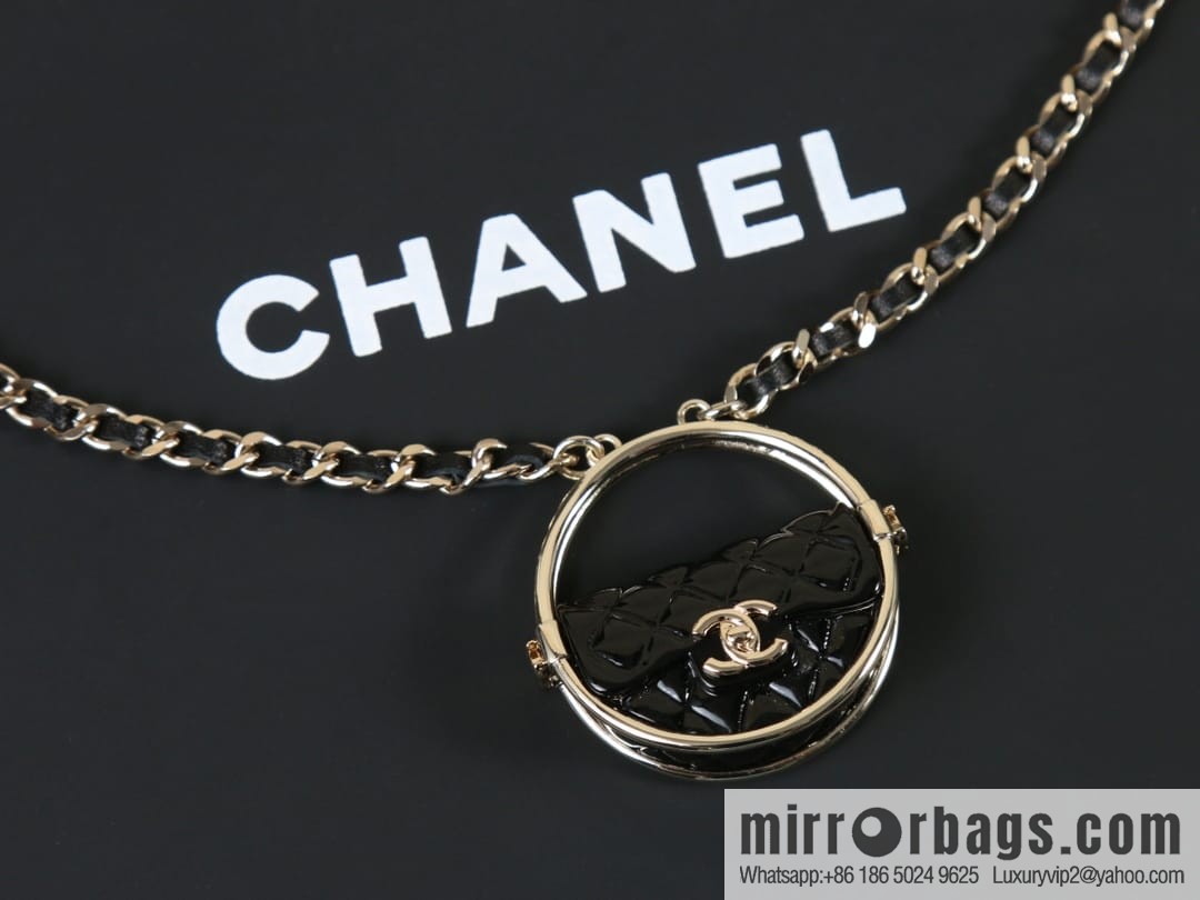 New ☑️ CHANEL Chanel double c round black leather rope necklace