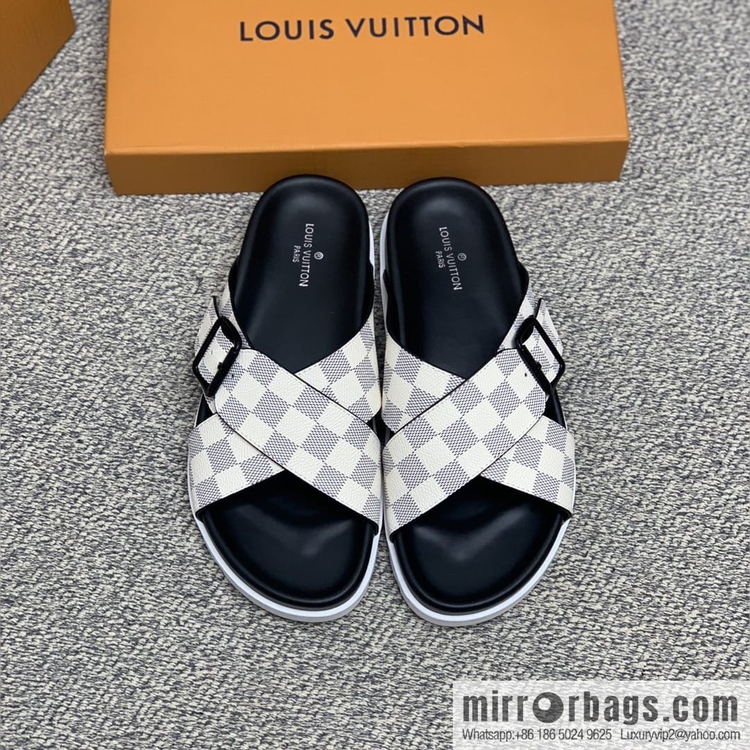 LV/Louis Vuitton men's sandals with classic PVC and black outsoles