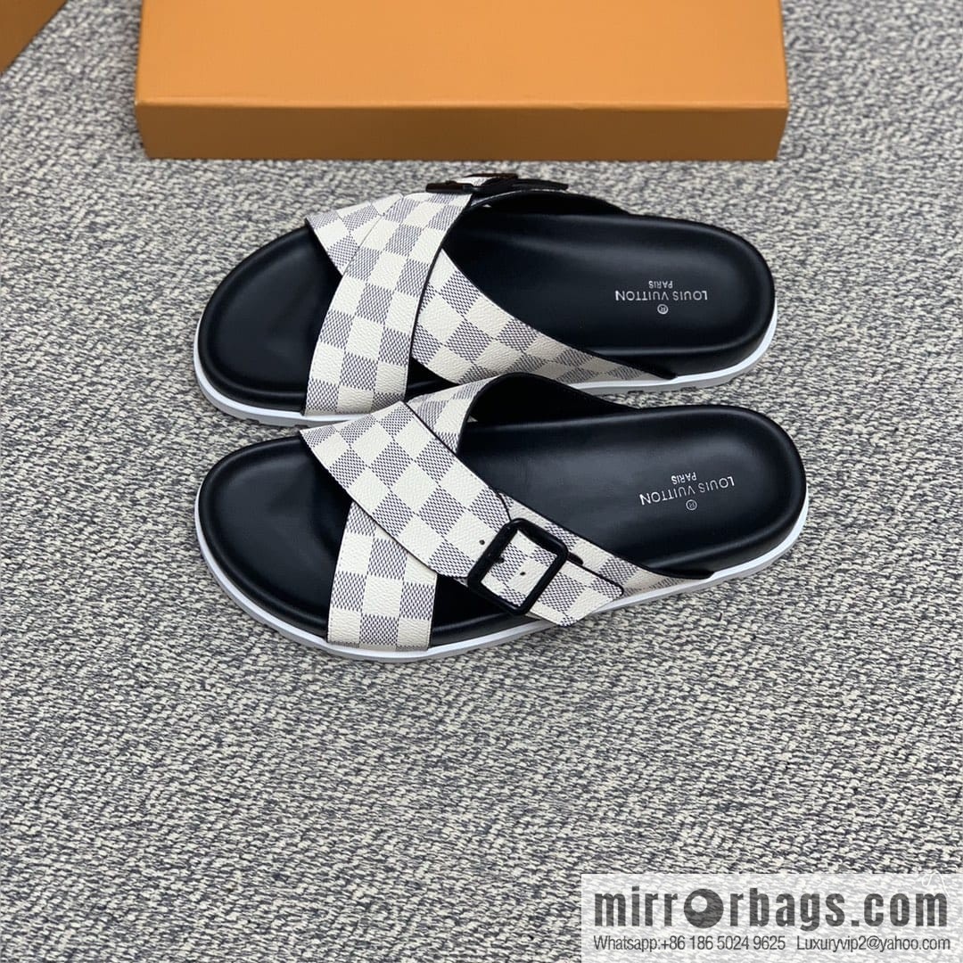 LV/Louis Vuitton men's sandals with classic PVC and black outsoles