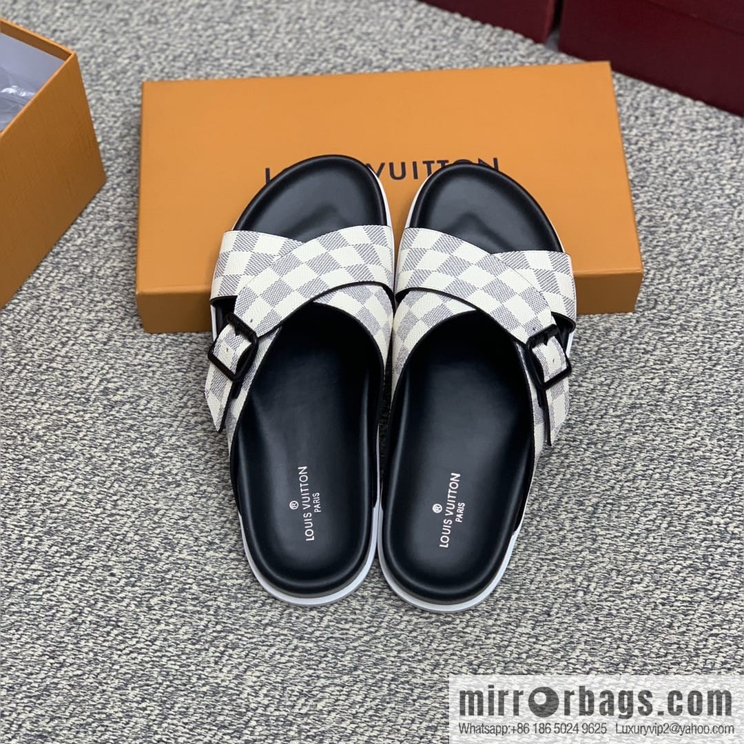 LV/Louis Vuitton men's sandals with classic PVC and black outsoles