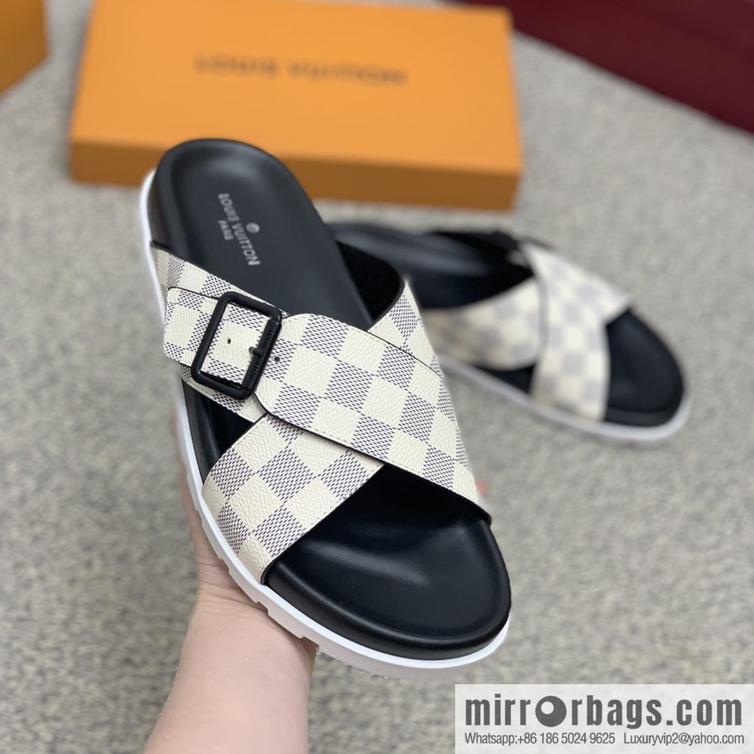 LV/Louis Vuitton men's sandals with classic PVC and black outsoles